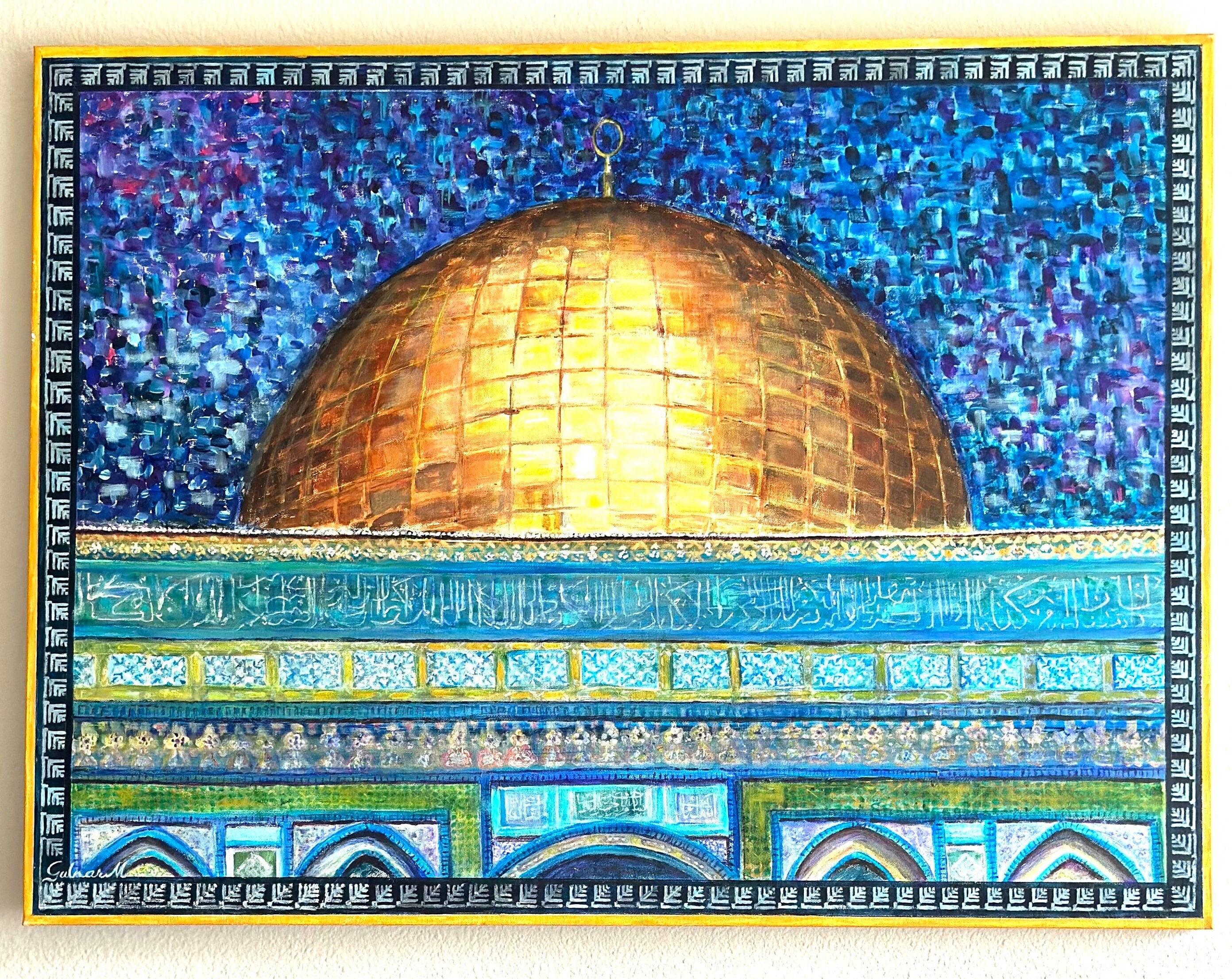 Al Aqsa Mosque, Al Quds Dome of the Rock-large original painting on stretched canvas. Varnished and ready to hang. Fast free shipping in US.