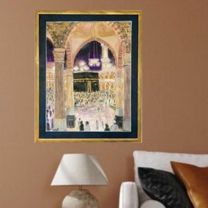 Kaaba Wall Art Masjid Al Haram Makkah, Original Oil Painting Print on Premium Matte vertical posters in Two Sizes, ready for framing