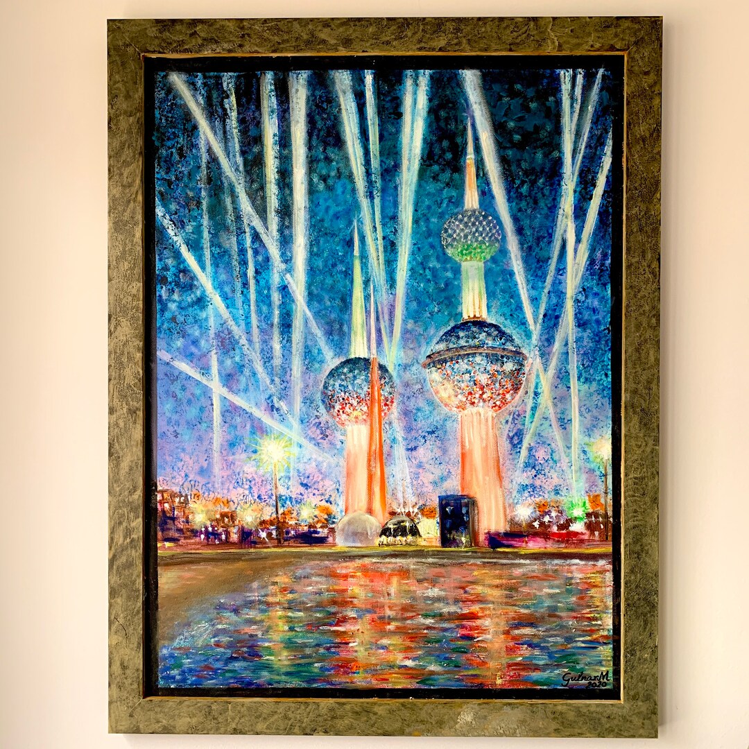 Original Painting Kuwait Towers on National Day. for International Shipping I Would Suggest