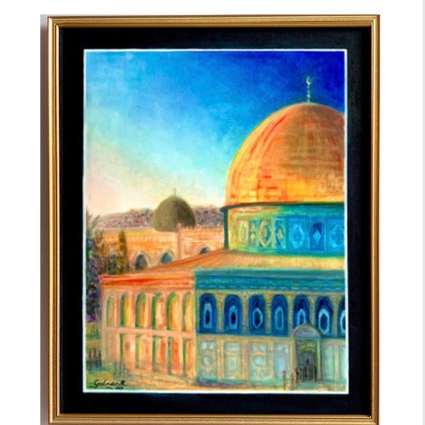 Masjid e Aqsa Wall Art, Original Oil Painting Print on Premium Matte vertical posters in Two Sizes, ready for framing