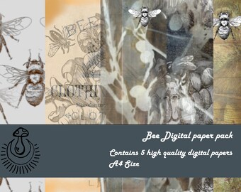 Bee digital paper kit for journaling, scrapbooking and paper crafts