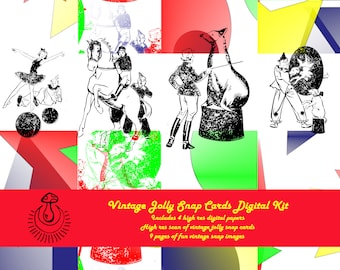 Vintage Jolly Circus Snap Cards digital Ephemera kit for journals, scrapbooking and paper crafts