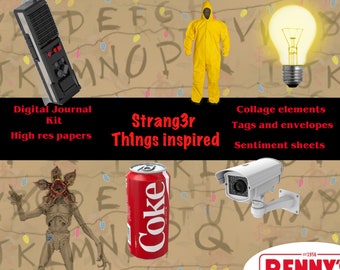 1980s Theme printable Paper Kit: Journal Ephemera & Fussy Cuts (Digital Download)