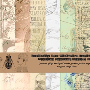 Curiosity Box digital kit: Vintage viktorianischer Stil neugierige und Kuriositäten thematisierte digitale Papiere für Junk Journals und Papier Crafting