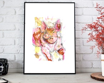 Pig farm yard printable wall art A3 size print at home