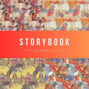 Livro de histórias, ilustração infantil clássica, kit de papel digital com tema de ilustração vintage com cartões postais, páginas de diário e coisas efêmeras!