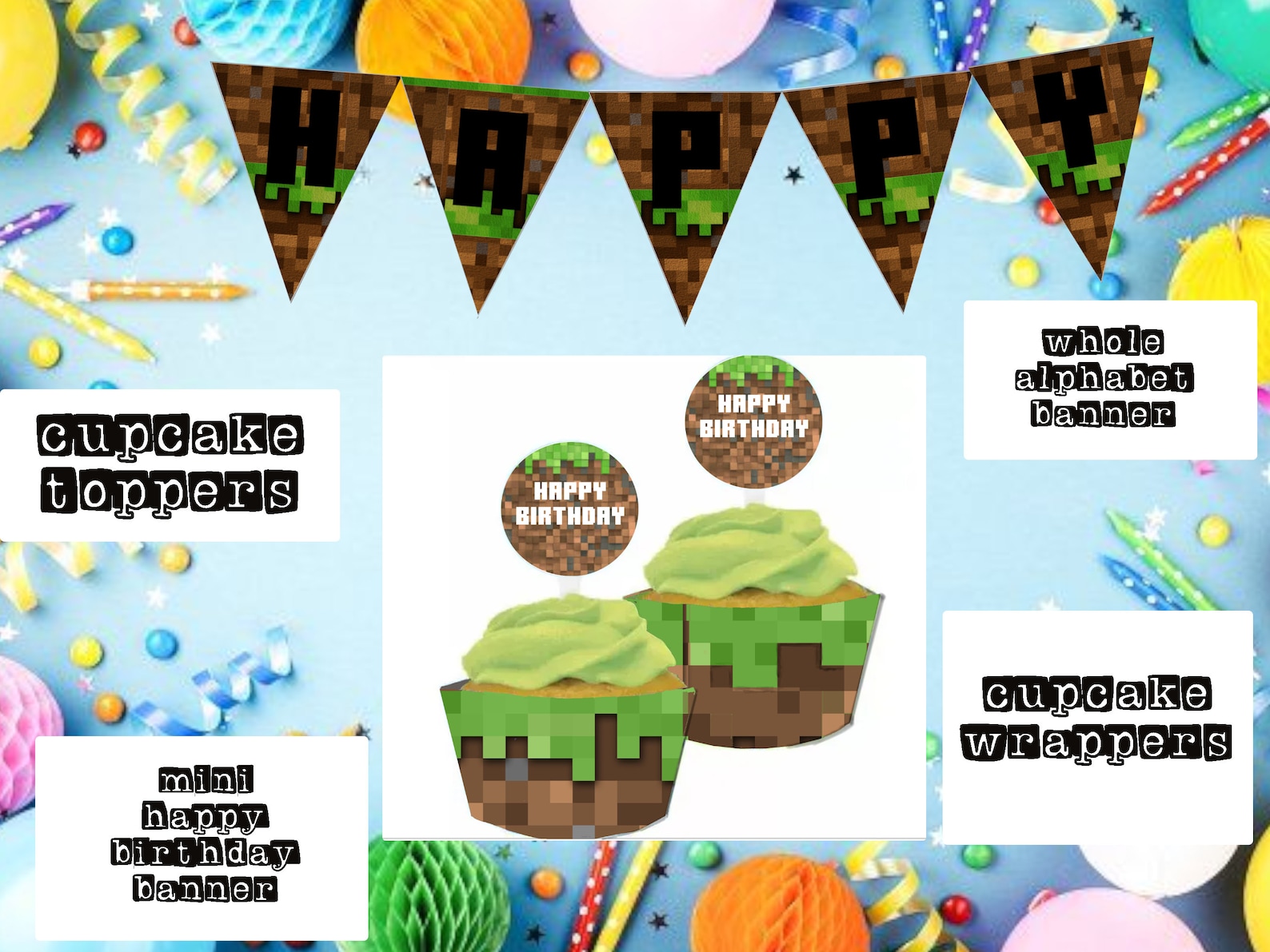 Minecraft Party: Free Printable Wrappers and Toppers.  Minecraft party,  Minecraft party decorations, Minecraft printables
