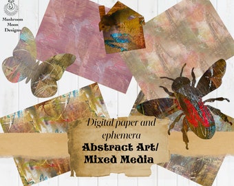 Mixed media, abstract art themed digital paper kit with journal pages, envelopes, postcards and ephemera!