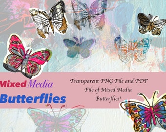 Butterly collage fodder, mixed media collage elements, fussy cuts, transparent PNG File for mixed media art, collage, junk journals, crafts