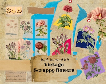 Vintage Floral Digital Paper Kit: Scrappy Flowers, Junk Journal (PDF)