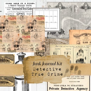 Vintage Detective, true Crime themed digital paper kit with fussy cuts, journal pages and ephemera!
