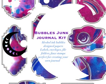 Bubbles Junk Journal Kit: Alcohol Ink Ephemera (Digital Download)