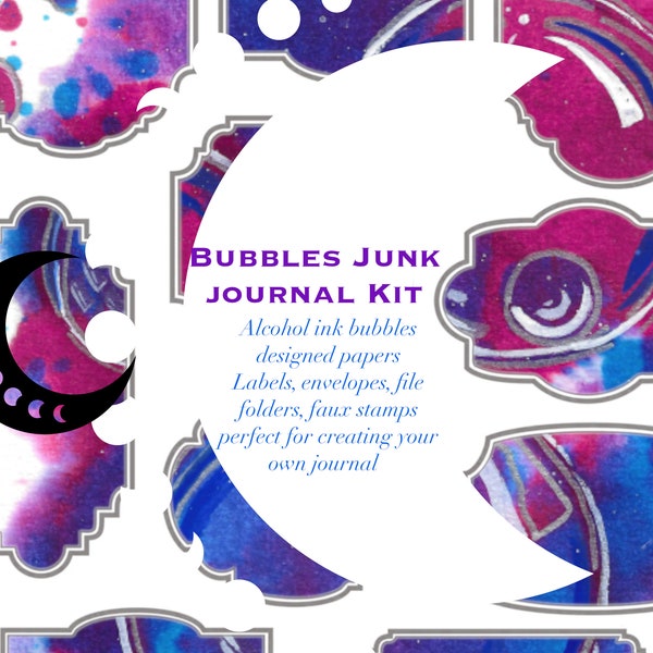 Bubbles Junk Journal Kit, Printable Journal Kit, Digital Collage Sheets, Abstract Junk Journal, Digital bubble journal ephemera