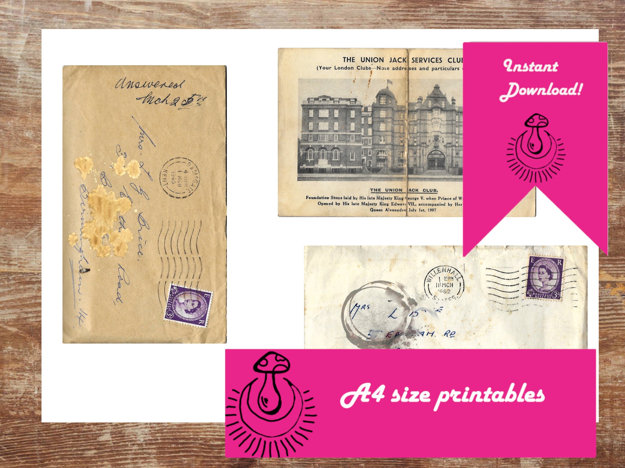 Family History Letters Digital Kit Including Vintage Letters, Envelopes