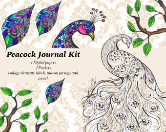 Exotic Peacock Junk Journal Kit: Printable Ephemera (Digital Download)