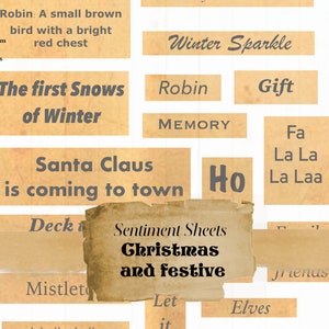 Multiple colour Christmas word sheet, PNG digital format, for Junk Journals, Crafts and paper crafts, Christmas sentiments, Festive words