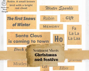 Christmas Sentiment Sheet: Junk Journal Ephemera (PNG Digital)
