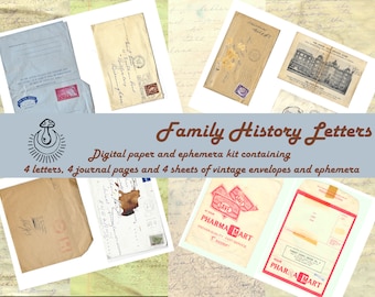 Vintage Letters Digital Kit: Family History Ephemera (A4, PDF)
