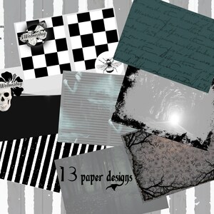 Wednesday's Diary, Wednesday inspired gothic themed digital paper kit with fussy cuts, journal pages and ephemera image 2