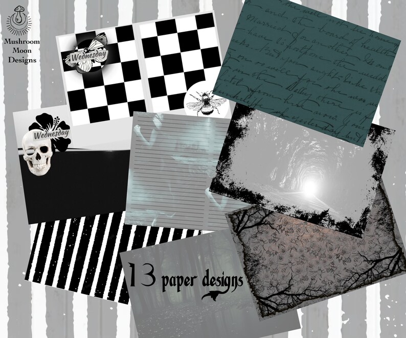 Wednesday's Diary, Wednesday inspired gothic themed digital paper kit with fussy cuts, journal pages and ephemera image 2
