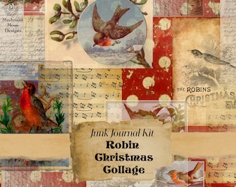 Robin Christmas Collage: Vintage Junk Journal Paper (PDF)