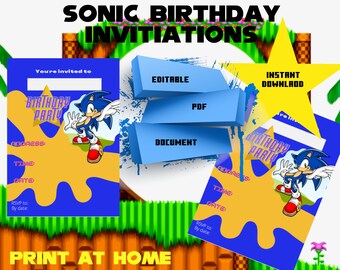 Sonic Birthday Invitations: Editable Kids Party Invites (Digital Download)