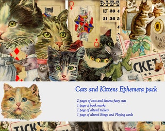 Cats and Kittens digital Ephemera kit for junk journals, scrapbooking and paper crafts