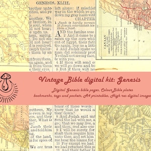 Kit digital bíblico vintage: Génesis, para diarios bíblicos, diarios basura, collage y manualidades en papel