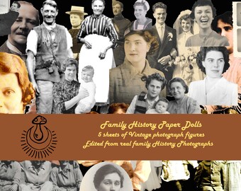 Vintage figures: Digital Ephemera Kit, vintage photographs from history. Paper dolls