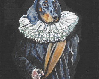 Sir Dachshund Painting: Original Acrylic Artwork, Dog in Clothes