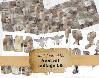 Neutral Collage Paper Kit: Junk Journal Ephemera (Digital Download)