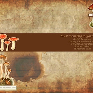 Earthy Mushroom digital paper kit with fussy cuts, journal pages and ephemera
