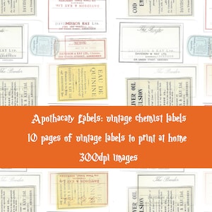Vintage Apothecary labels, vintage chemist labels, digital image files, vintage pintables, print at home, junk journal supplies