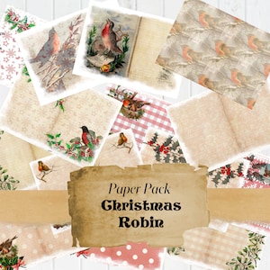 Rotkehlchen Weihnachten Junk Journal Papier, digitales Papier, Weihnachts Journal, Weihnachten Junk Journal Digital, Vintage Weihnachtspapier Digital