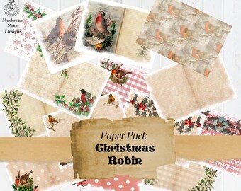 Robin Christmas Junk Journal Paper: Vintage Style (PDF)