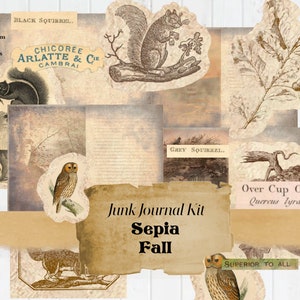 vintage Sepia Toned Fall Junk Journal Kit, Autumnal Printable Journal, Digital Junk journal kit, Journal ephemera, Digital journal ephemera