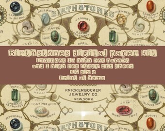 Birthstones Digital Paper Pack: Junk Journal, Scrapbook (A4)
