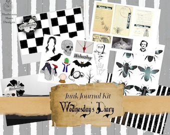 Wednesday's Diary Junk Journal Kit: Gothic Ephemera (Digital Download)