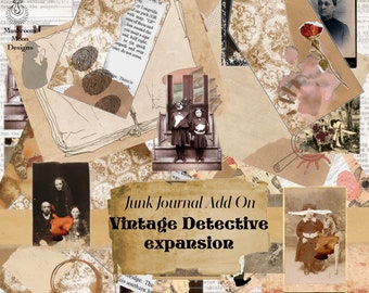 Vintage Detective, true Crime themed digital paper ADD ON kit with new journal pages, vintage photos, tags and much more!