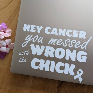 Hey Cancer You Messed With The Wrong Chick Decal Breast Cancer Survivor Sticker Pink Ribbon October Strong Woman Permanent Vinyl