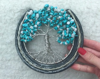 Equine tree of life keepsake made using a horseshoe. The perfect pet/equine keepsake, a wedding, birthday, or Valentine’s Day gift