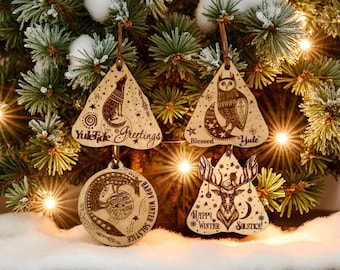 Handmade Yule Ornaments: Pagan Winter Solstice Decor, Set of 4