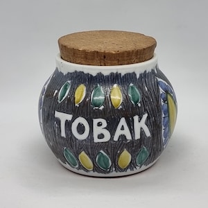 Vintage Laholm Ceramic Tobacco Jar With Cork Lid | Made in Sweden |