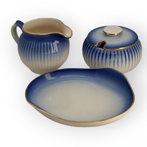 Mid-Century Søholm Hammersø Denmark Faience Sugar Bowl, Creamer & Plate  | Made in Denmark |