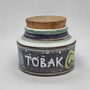 Vintage Laholm Ceramic Tobacco Jar With Cork Lid | Made in Sweden |