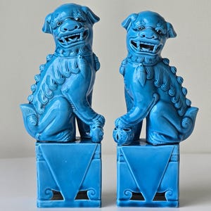 Pair of Vintage Turquoise Chinese Foo Dogs – Guardian Lion Statues