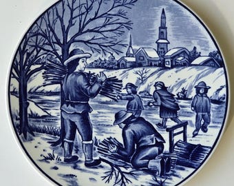 Vintage Royal Delft Wall Plate – Winter Ice Skating Scene