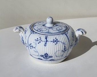 1874-1909 Villeroy & Boch Dresden Blau Weiß Strohblume Zuckerdose Mit Pfoten Griffen |