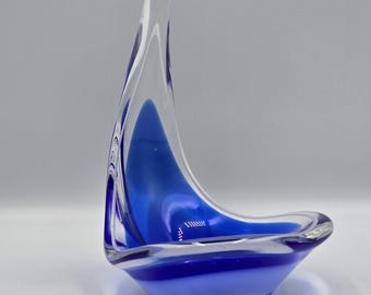 Art Glass Bowl, Flygsfors Coquille Blue White, Paul Kedelv, 1950s