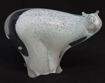 Vintage Polar Bear Glass Paperweight | Made in Sweden |